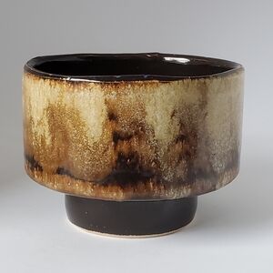 Pottery Plant Pot Unsigned Studio Pottery Piece Boho Brown and Cream